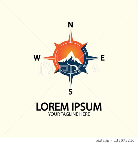 Compass with mountain for logo design illustrator  exploration icon  hiking tool. 133073216