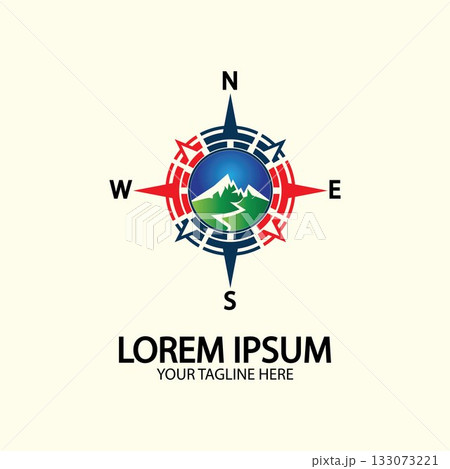 Compass with mountain for logo design illustrator  exploration icon  hiking tool. 133073221