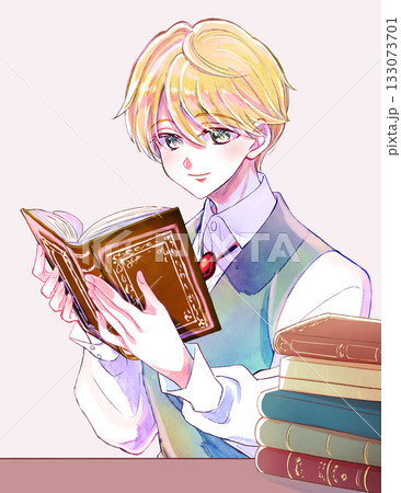 読書をする貴族風の少年　笑顔　金髪碧眼　机 133073701