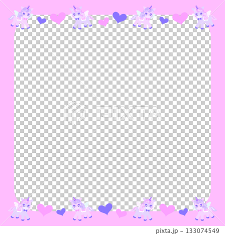 Cute unicorn square frame pink transparent 133074549
