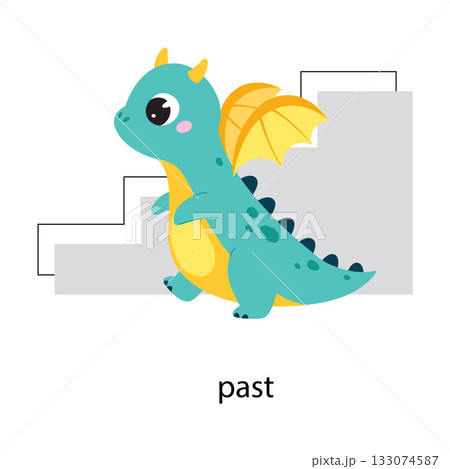 Prepositions with Cute Dragon Character Walk Past Stairs Vector Illustration Prepositions with Cute Dragon Character Walk Past Stairs Vector Illustration 133074587