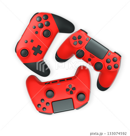 Wireless gaming controllers flying in air isolated on white background, symbolizing gaming technology concept Wireless gaming controllers flying in air isolated on white background, symbolizing gaming technology concept 133074592