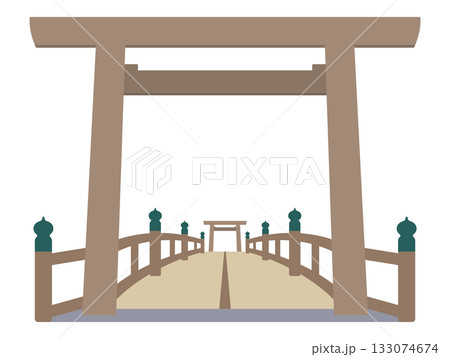 伊勢神宮 宇治橋と大鳥居の風景 シンプルなイラスト 133074674