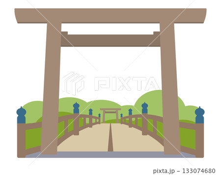 伊勢神宮 内宮の正殿と鳥居の風景 シンプルなイラスト 133074680