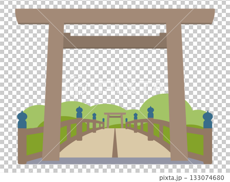 伊勢神宮 内宮の正殿と鳥居の風景 シンプルなイラスト 133074680