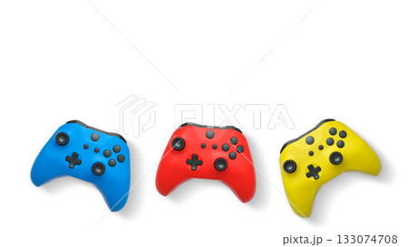 Wireless gaming controllers flying in air isolated on white background, symbolizing gaming technology concept 133074708