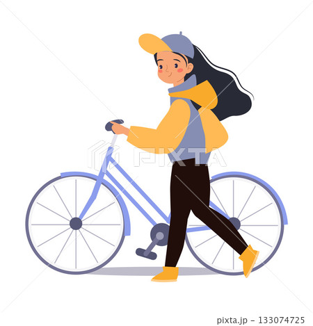Woman Character Ride Bicycle in Park Vector Illustration Woman Character Ride Bicycle in Park Vector Illustration 133074725