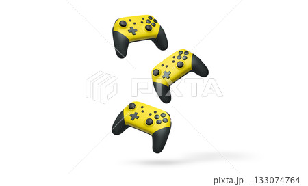 Wireless gaming controllers flying in air isolated on white background, symbolizing gaming technology concept 133074764