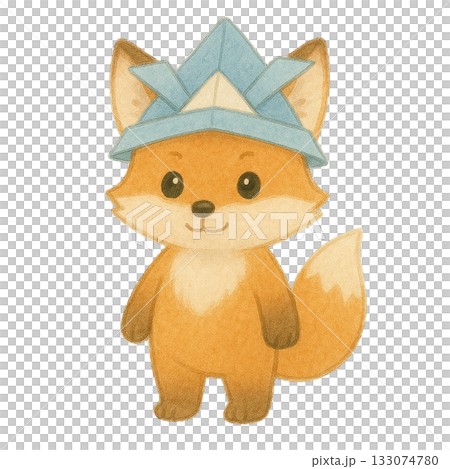 [Children's Day] Illustration of a fox wearing an origami helmet 133074780
