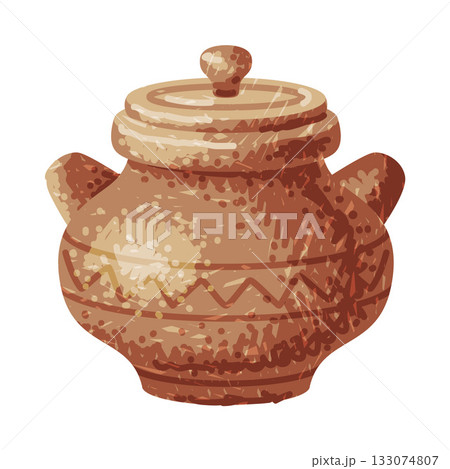 Brown Pot as Pottery and Ceramic Tableware and Crockery Vector Illustration 133074807