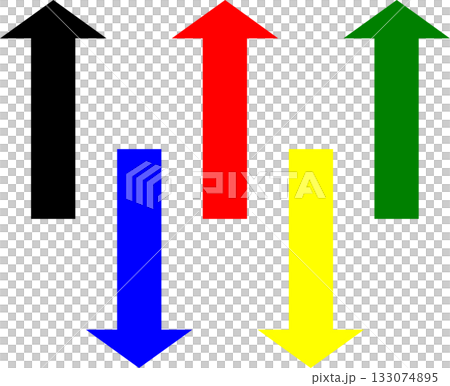 A simple and easy-to-use arrow set with short tips (red, black, blue, green, yellow) 133074895