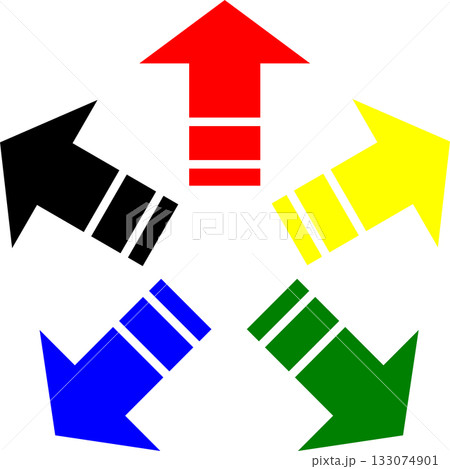 矢先短めのシンプルで使いやすい破線矢印セット(赤、黒、青、緑、黄) 矢先短めのシンプルで使いやすい破線矢印セット(赤、黒、青、緑、黄) 133074901