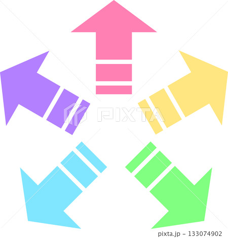 矢先短めのシンプルで使いやすい破線矢印セット_パステルカラー(ピンク、黄、緑、水色、紫) 133074902