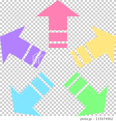 矢先短めのシンプルで使いやすい破線矢印セット_パステルカラー(ピンク、黄、緑、水色、紫) 133074902