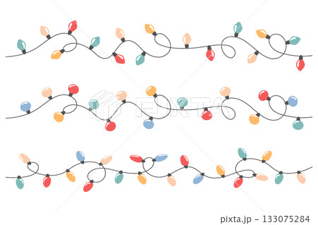 Christmas string lights. Set of colorful festive string lights garland for holiday decorations. Christmas string lights. Set of colorful festive string lights garland for holiday decorations. 133075284