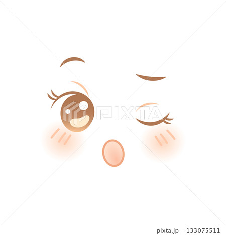 Surprised anime face with wink, blush and open mouth expression 133075511