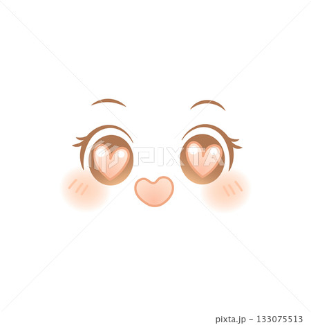 Kawaii anime face with heart eyes and heart mouth expression Kawaii anime face with heart eyes and heart mouth expression 133075513