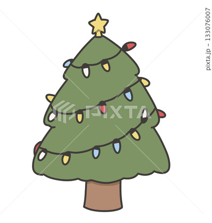 ライトがついたクリスマスツリーのイラスト 133076007