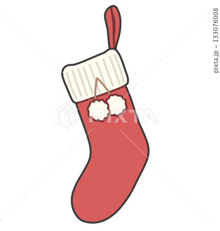 ふわふわのクリスマス靴下 冬の飾り 赤い靴下のイラスト ふわふわのクリスマス靴下 冬の飾り 赤い靴下のイラスト 133076008