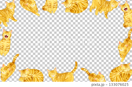 茶トラ猫のフレーム　動物・ペットの手描き水彩イラスト素材 133076025