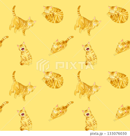 色々なポーズの茶トラ猫のシームレスパターン 動物・ペットの手描き水彩イラスト背景素材 色々なポーズの茶トラ猫のシームレスパターン 動物・ペットの手描き水彩イラスト背景素材 133076030