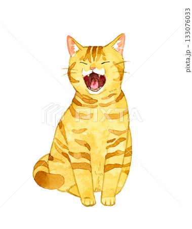 座って欠伸をする茶トラ猫 動物・ペットの手描き水彩イラスト素材 座って欠伸をする茶トラ猫 動物・ペットの手描き水彩イラスト素材 133076033