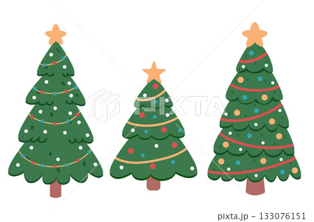 Set of Christmas clip art. Collection of New Year's icons featuring a Christmas tree. Cute festive illustrations. Winter holiday set. 133076151