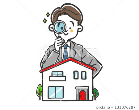 家を査定する男性スタッフ ベクター 家を査定する男性スタッフ ベクター 133076287