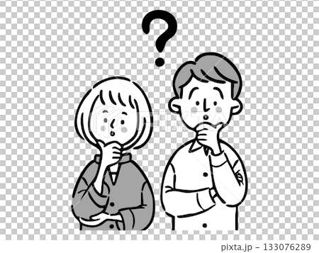 疑問を持つ夫婦のイラスト 上半身 ベクター(モノクロ) 疑問を持つ夫婦のイラスト 上半身 ベクター(モノクロ) 133076289