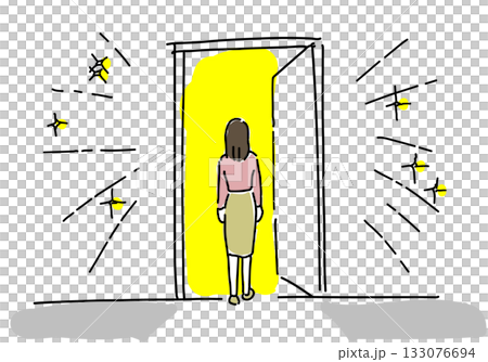 ドアの向こうの明るい世界へ足を踏み出す女性 ドアの向こうの明るい世界へ足を踏み出す女性 133076694
