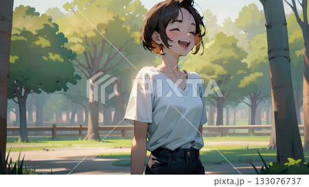 公園の中の若い女性 133076737