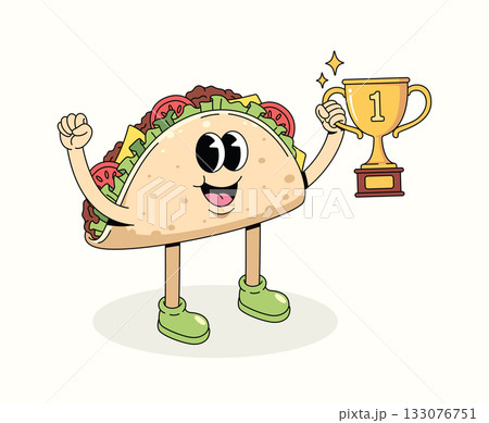 taco trophy character groovy cartoon illustration taco trophy character groovy cartoon illustration 133076751