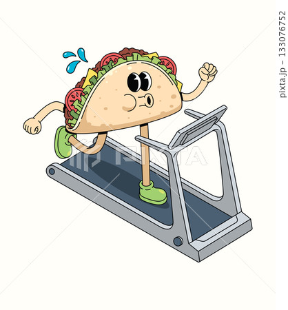 taco treadmill groovy cartoon illustration 133076752