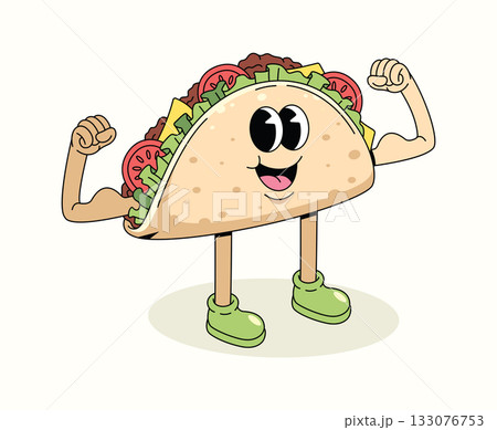 taco strong character groovy cartoon illustration 133076753