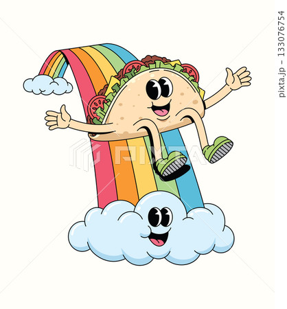 taco slide rainbow groovy cartoon illustration taco slide rainbow groovy cartoon illustration 133076754