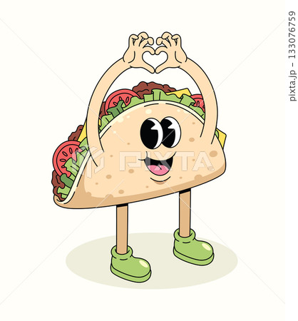 taco love groovy cartoon illustration taco love groovy cartoon illustration 133076759