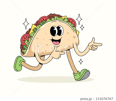 taco energetic walk character groovy cartoon illustration 133076767