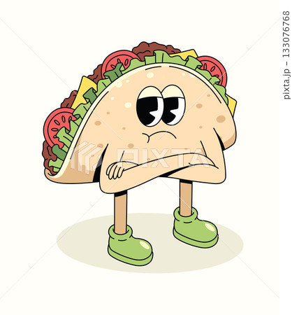 taco crossed arms character groovy cartoon illustration 133076768