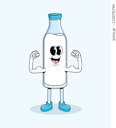 milk bottle strong character groovy cartoon illustration milk bottle strong character groovy cartoon illustration 133076794