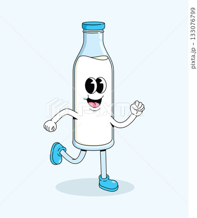 milk bottle run character groovy cartoon illustration 133076799