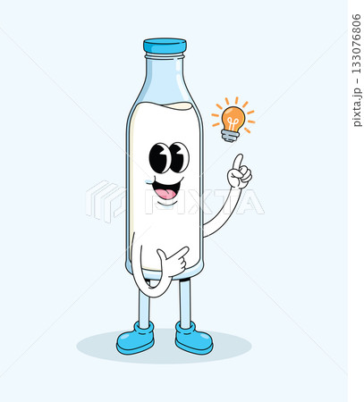 milk bottle have an idea character groovy cartoon illustration milk bottle have an idea character groovy cartoon illustration 133076806