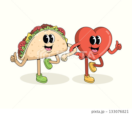 love and taco character groovy cartoon illustration 133076821