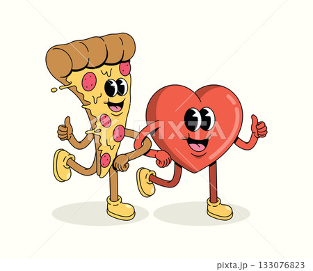 love and pizza character groovy cartoon illustration love and pizza character groovy cartoon illustration 133076823