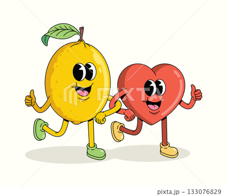 love and lemon character groovy cartoon illustration love and lemon character groovy cartoon illustration 133076829