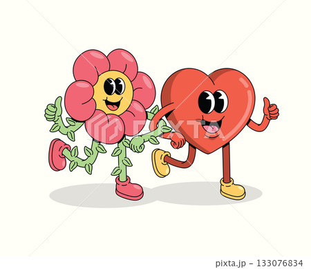 love and flower character groovy cartoon illustration love and flower character groovy cartoon illustration 133076834