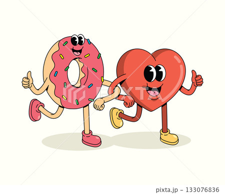 love and donut character groovy cartoon illustration love and donut character groovy cartoon illustration 133076836