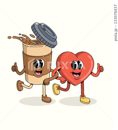 love and coffee character groovy cartoon illustration love and coffee character groovy cartoon illustration 133076837