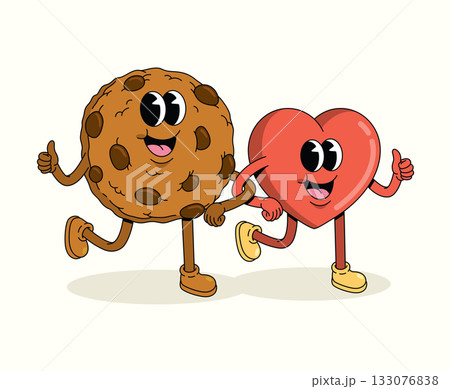 love and chip cookie character groovy cartoon illustration love and chip cookie character groovy cartoon illustration 133076838
