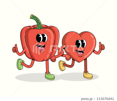 love and bell pepper character groovy cartoon illustration love and bell pepper character groovy cartoon illustration 133076842