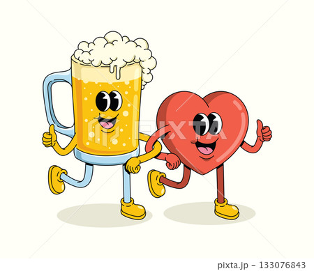 love and beer character groovy cartoon illustration 133076843